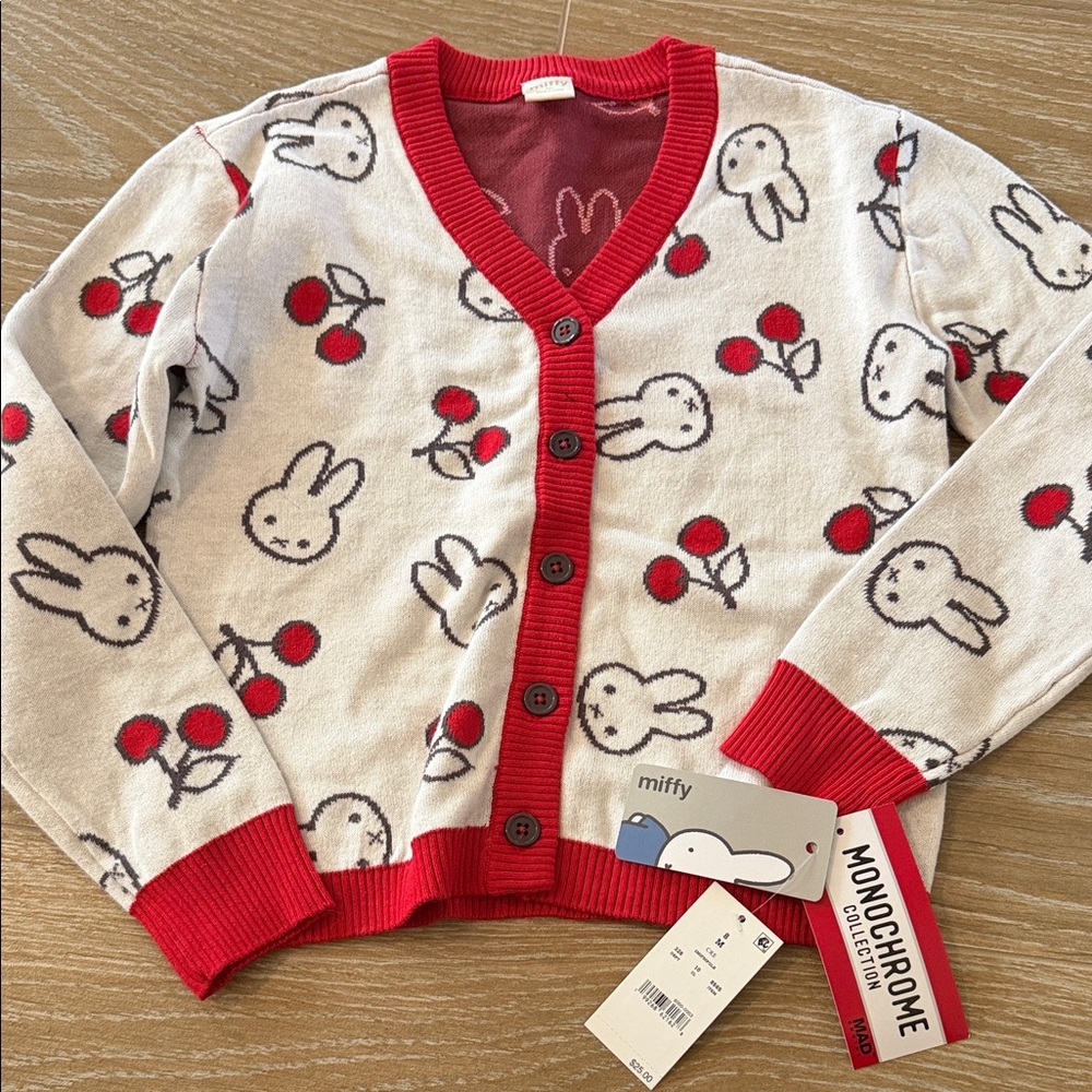 NWT Miffy Kids' Cherry Red and Cream Sweater Size M (8)